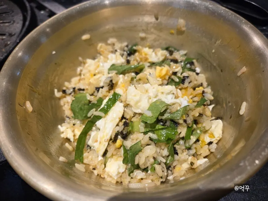 Close-up of the mixed margarine soy sauce egg rice