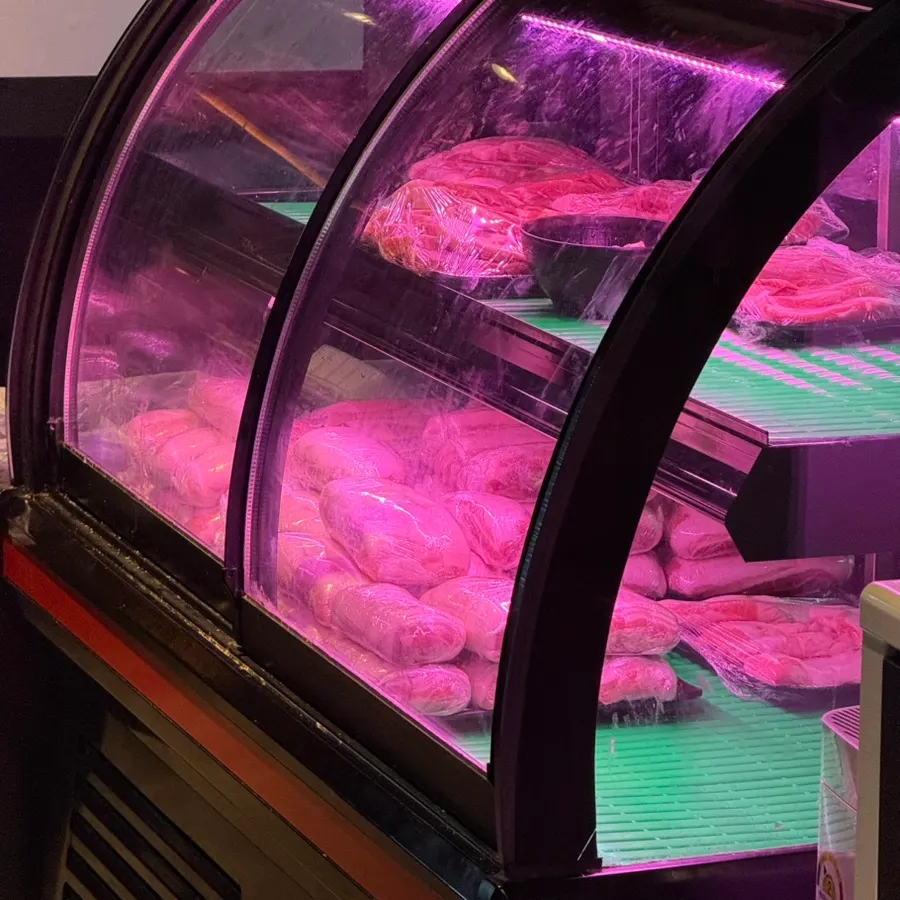 Meat aging chamber set up inside the restaurant