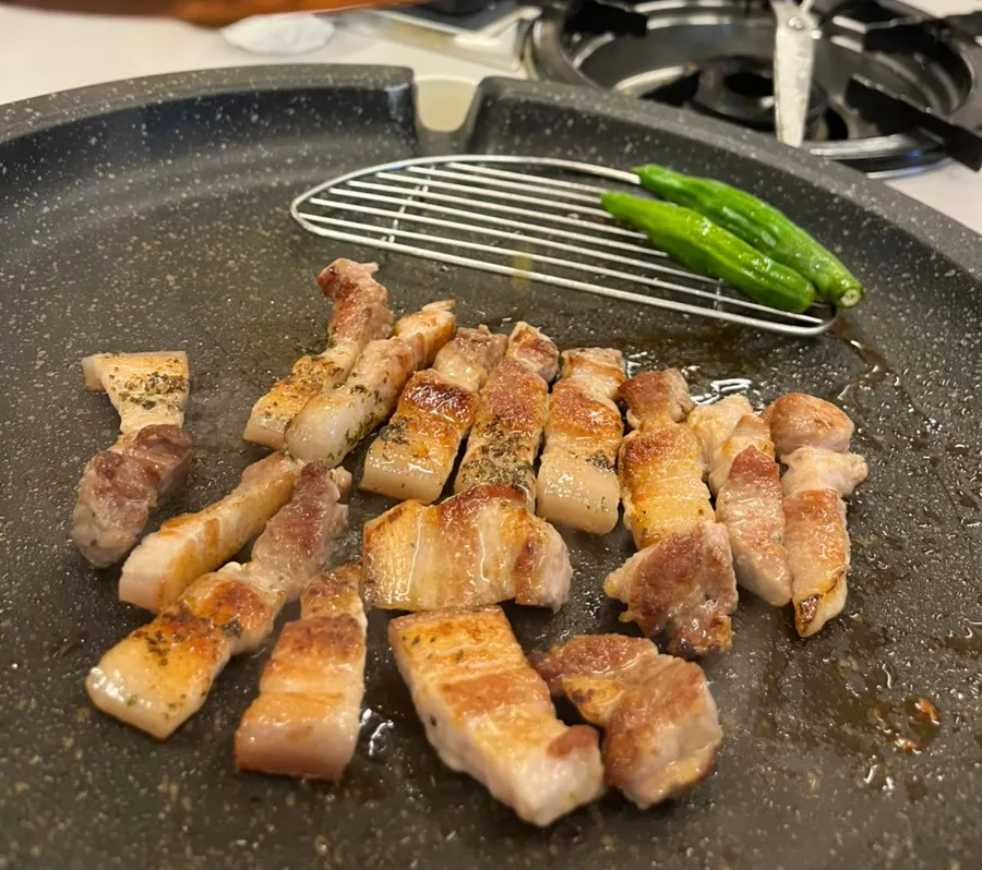 Nicely browned grilled pork belly