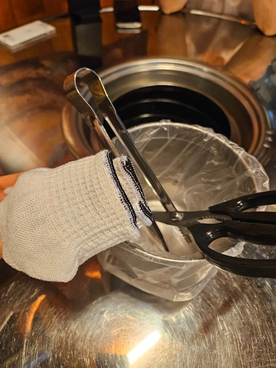 Sauces with cotton and plastic gloves on the table