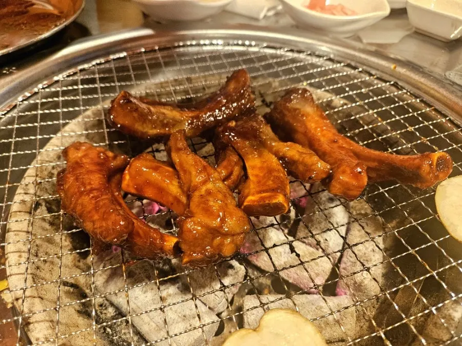 A fully grilled piece of soy pork ribs