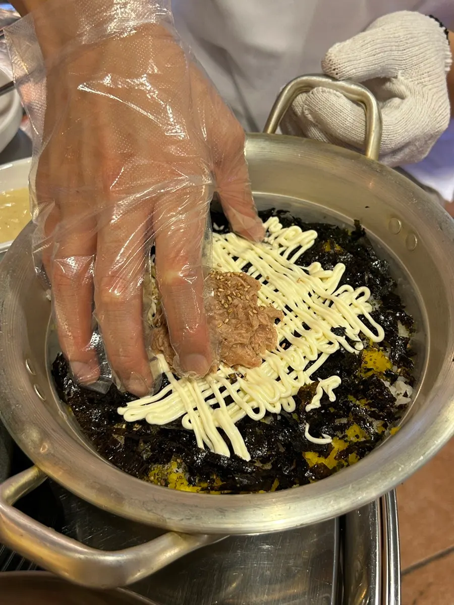 Bowl of tuna mayo rice ball ingredients
