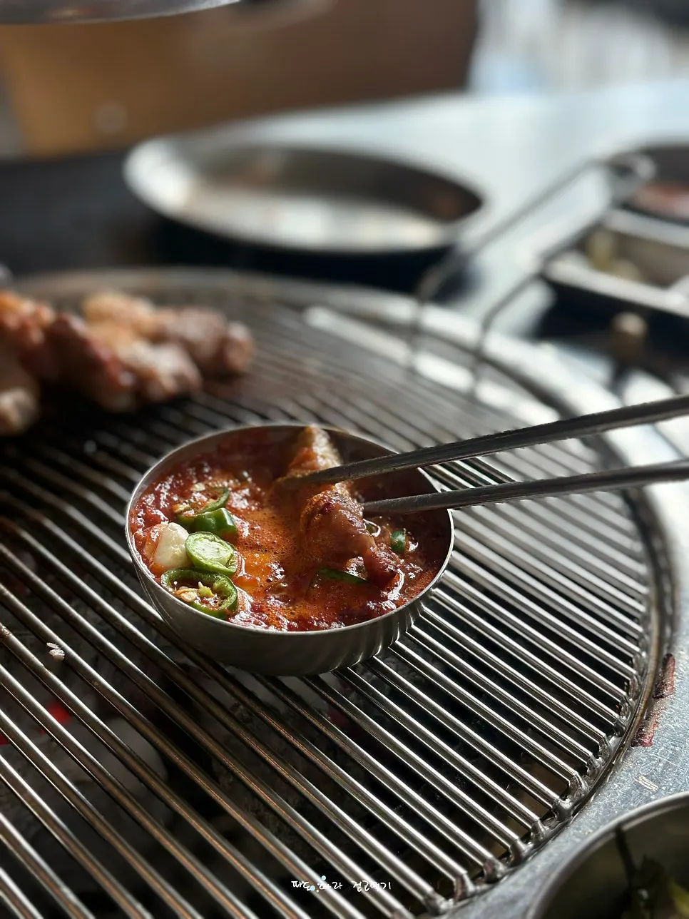 Grilled pork belly dipped in fermented shrimp sauce