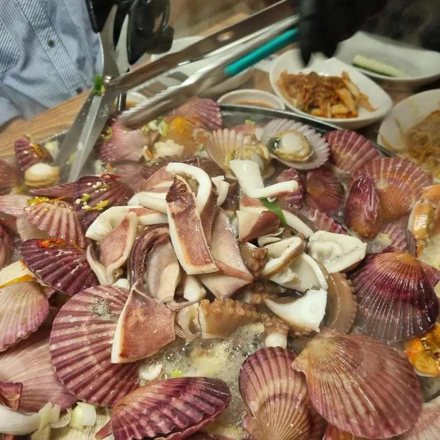 Whole squid cut and portioned with scissors