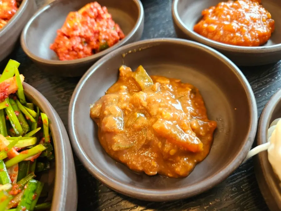 Meal spread at Myeongin Dwaeji Gukbap