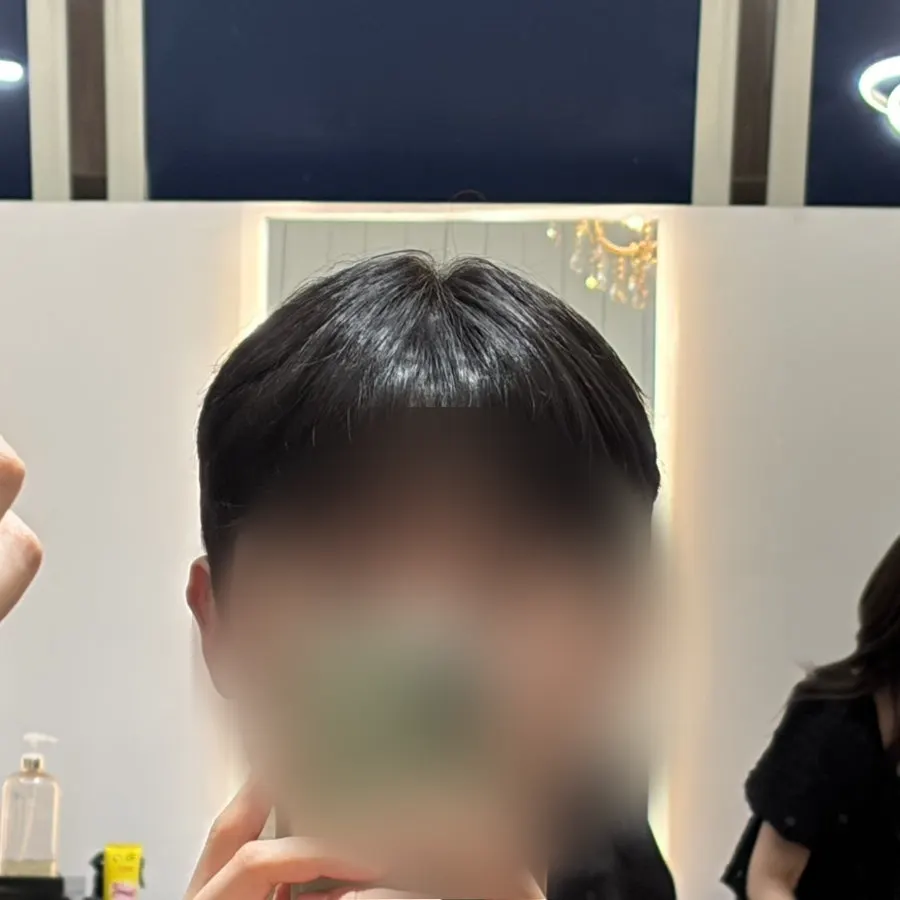Side-by-side comparison photo before and after the perm