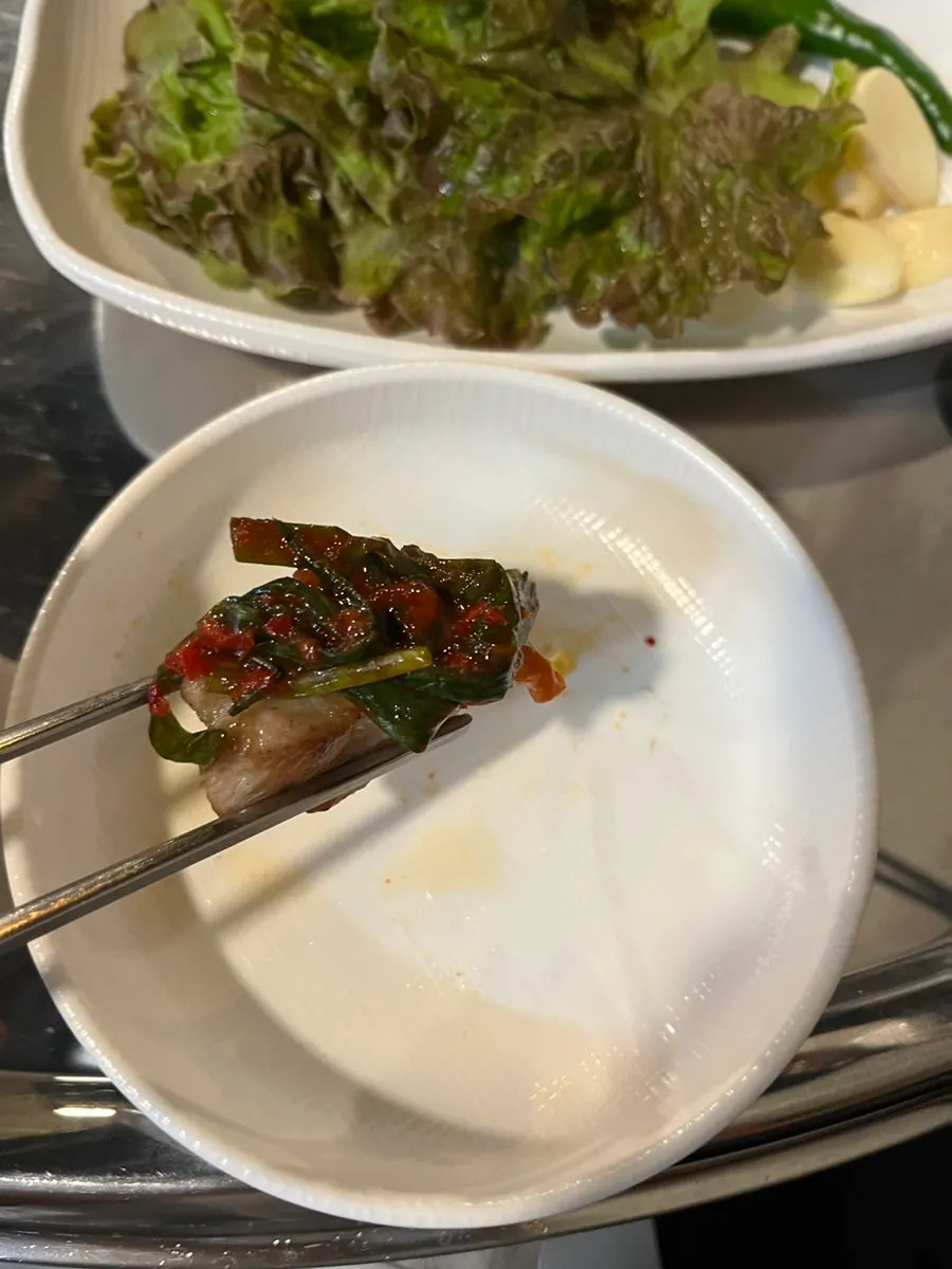 쌈무 삼겹살 와사비 조합