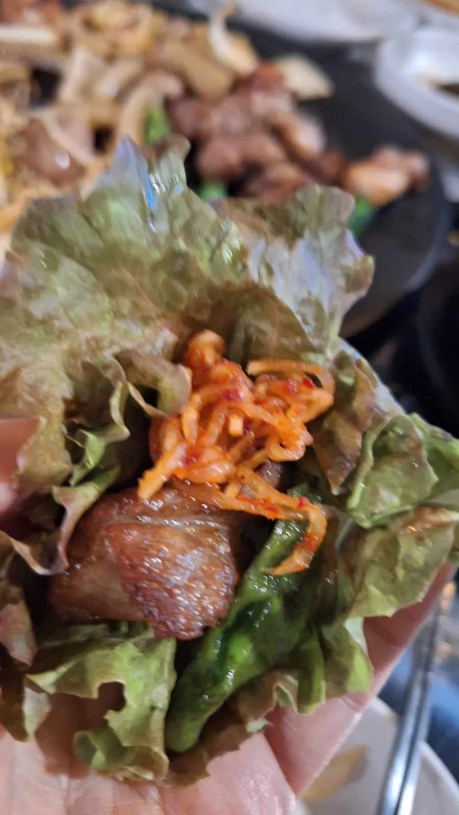 Meat with bean sprouts and shishito peppers