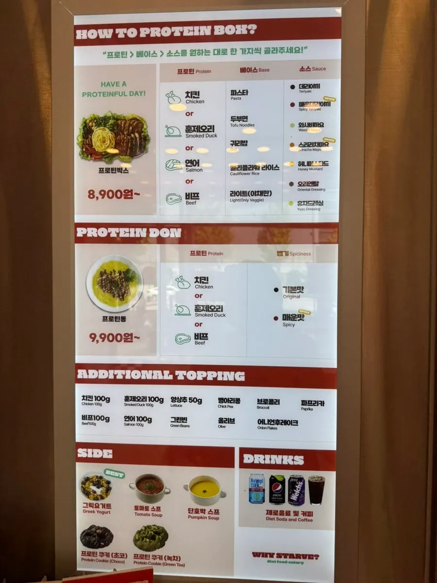 Menu sign for choosing main, base and sauce