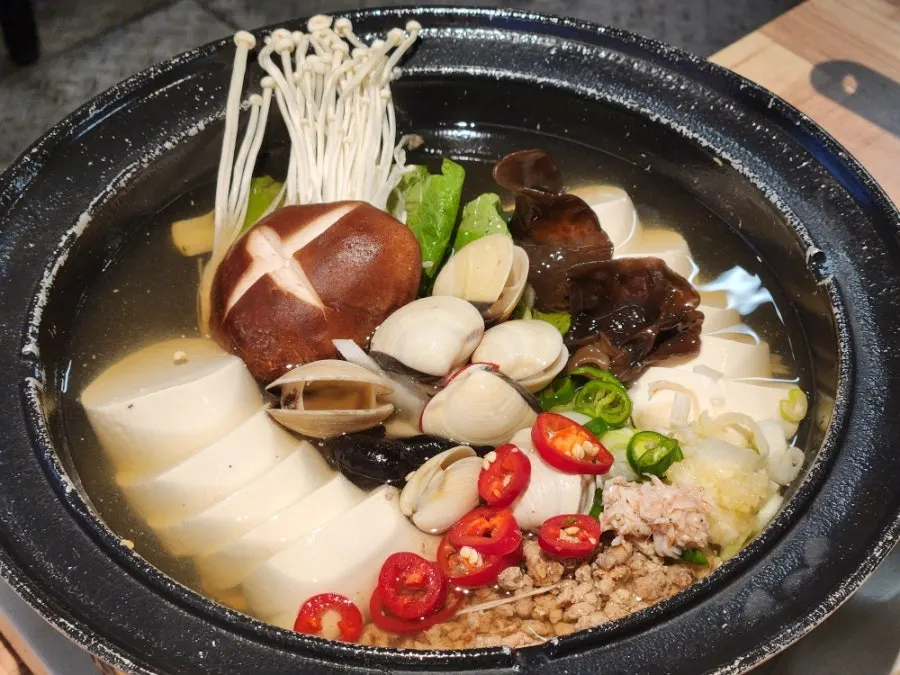 Sundubu jjigae ordered with clear broth