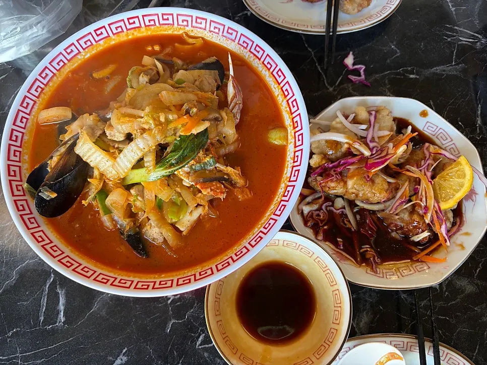 Tangsuyuk plate with sauce poured over it