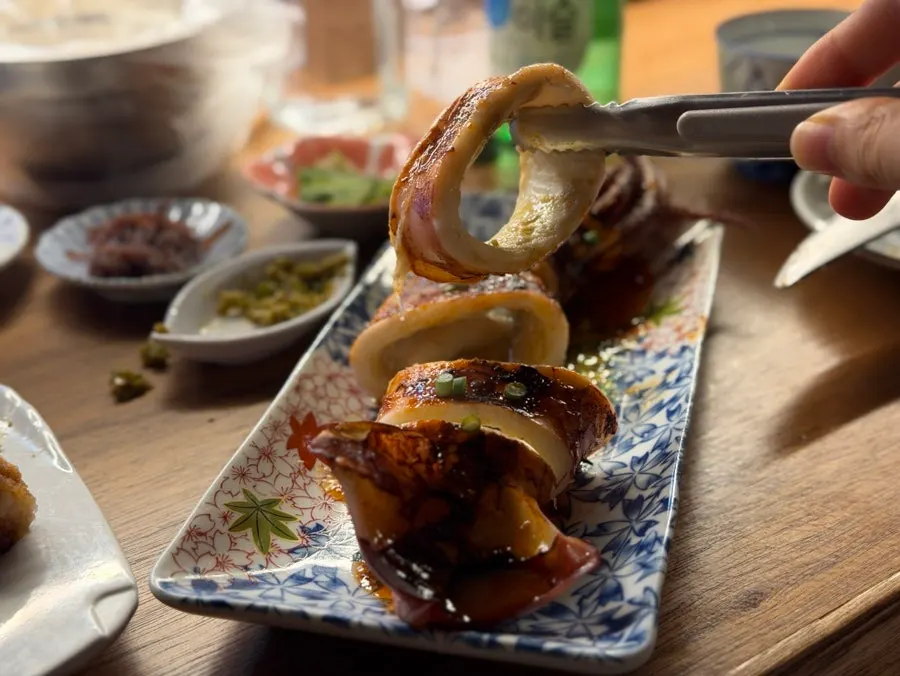 A plate of sliced grilled squid