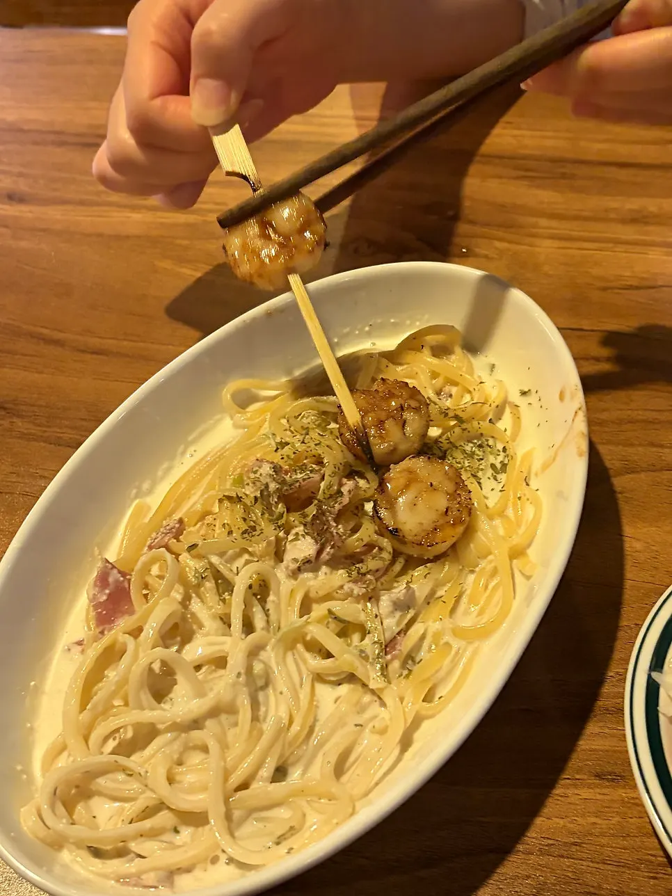 Pasta noodles tossed in mentaiko cream sauce