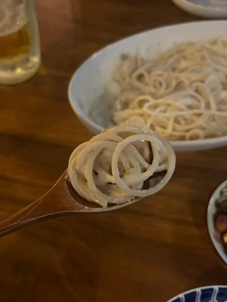 크림소스가 넉넉한 명란관자크림파스타 한입
