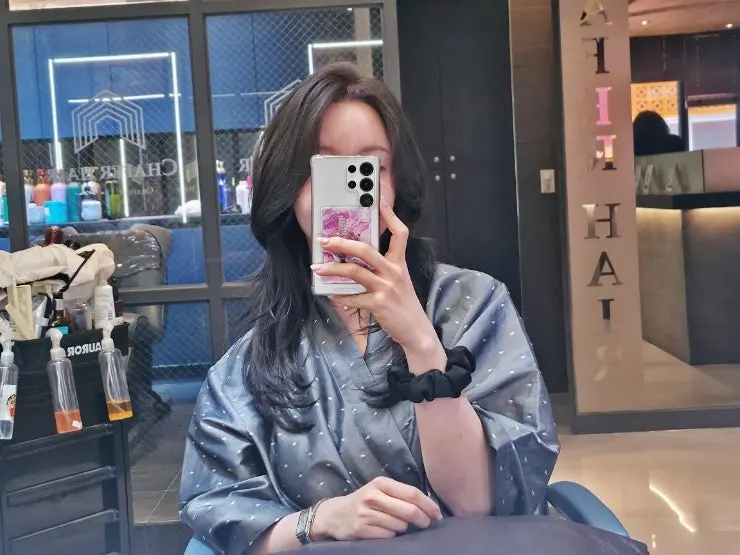 Neatly styled hair after dye and cut