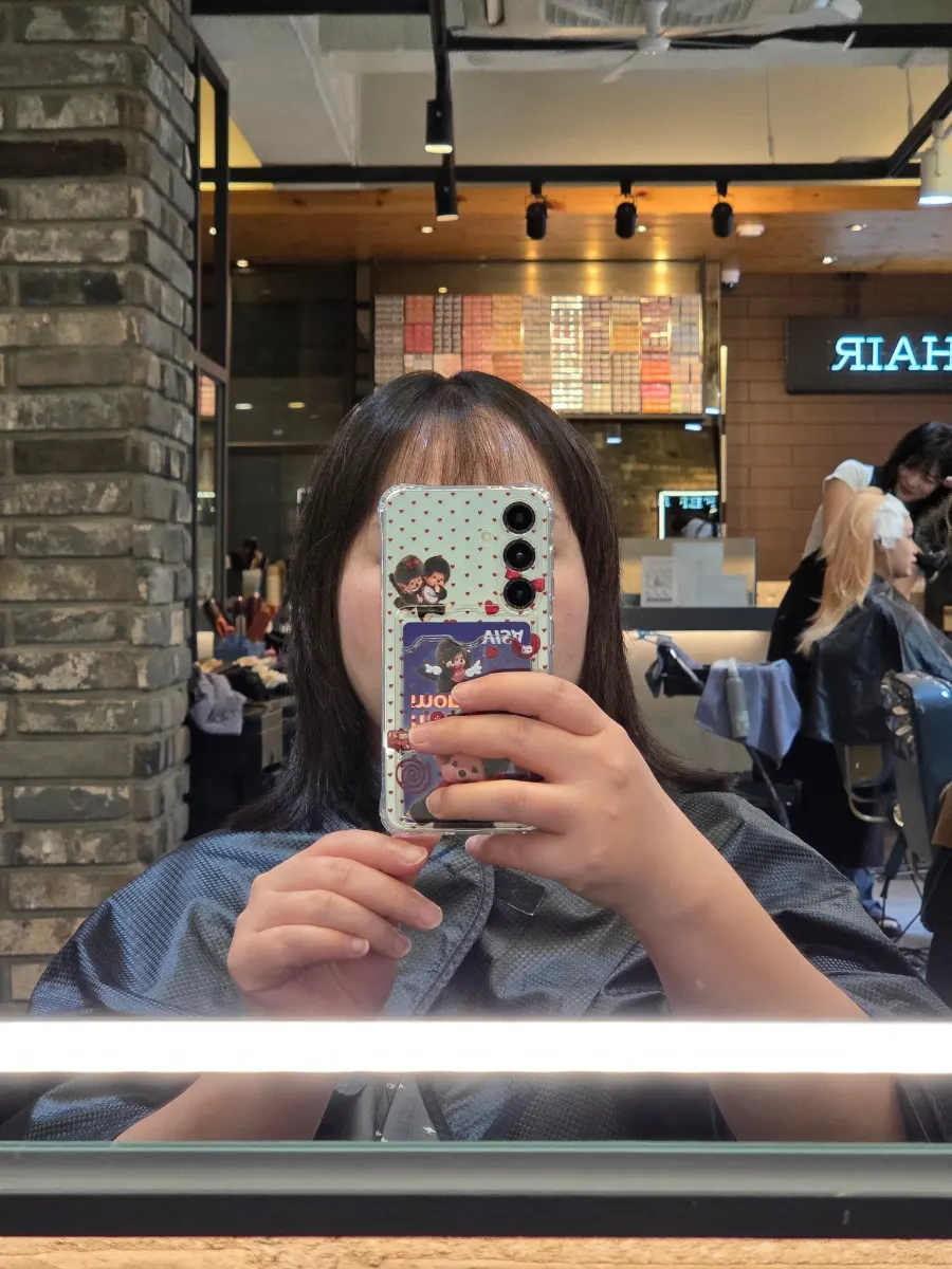 레이어드컷 커트를 마친 중간 결과