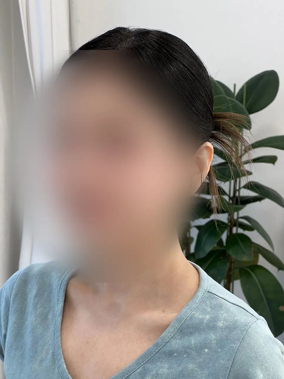 Front view of wedding snap makeup covering facial asymmetry