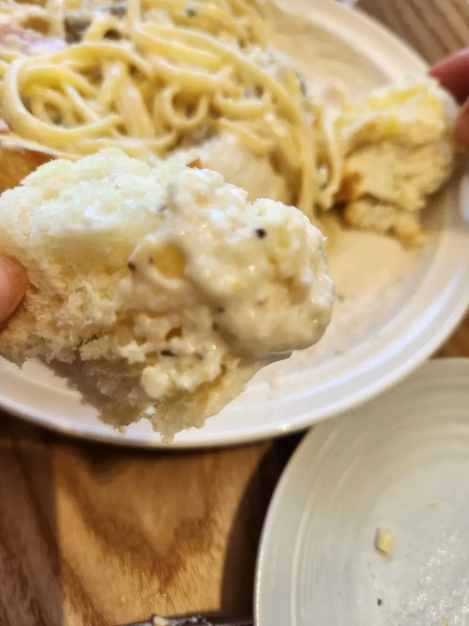 Panne cream sauce with visible bacon and mushroom