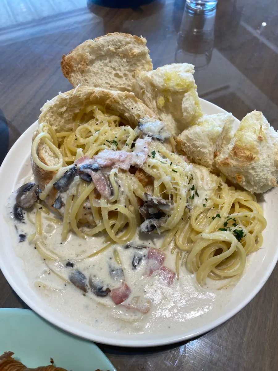 Panne bacon pasta at Chat Baker
