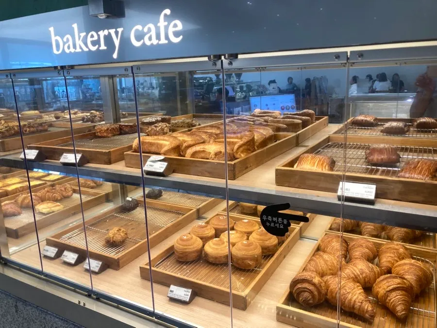 Full view of the bakery display counter at Chat Baker