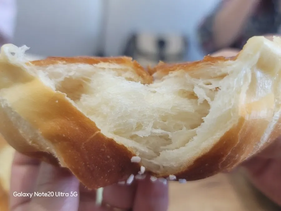 Hand-torn crumb of Chat Baker's salt bread