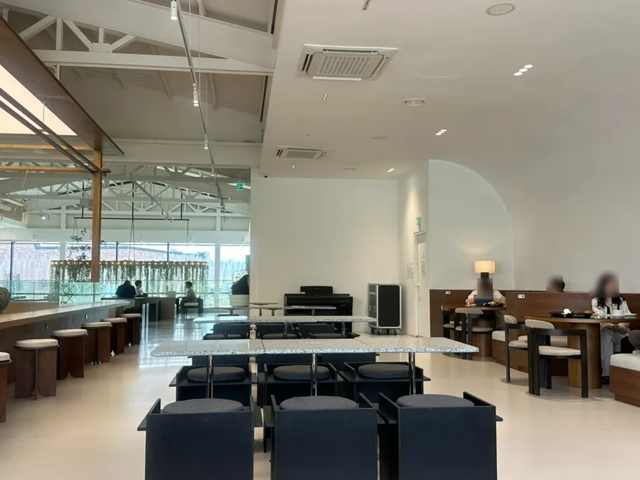 Overview of second-floor seating at Chat Baker
