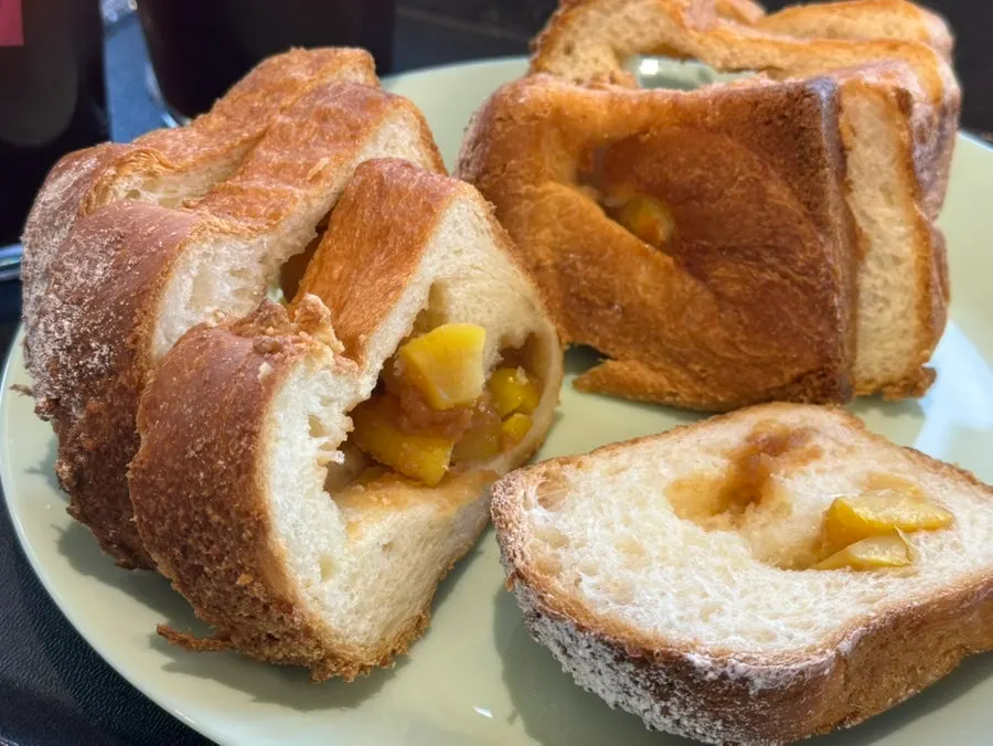 Cross-section of princess chestnut bread packed with chestnuts