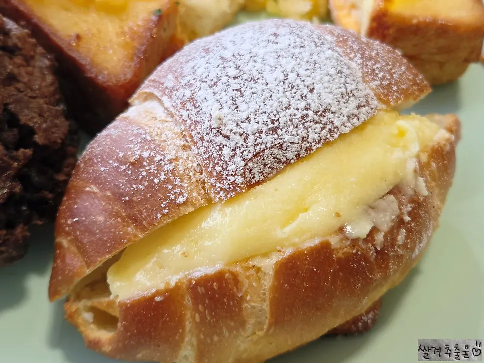 Cross-section of a halved condensed milk cream salt bread