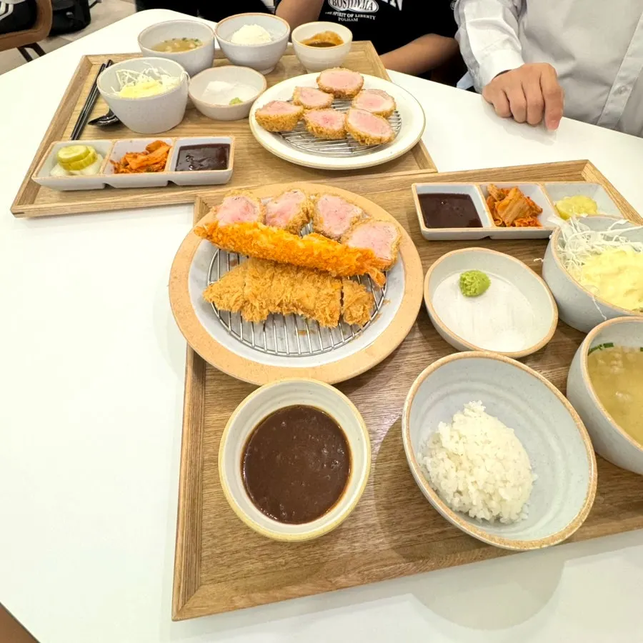 Katsu set served with rice, soup and salad