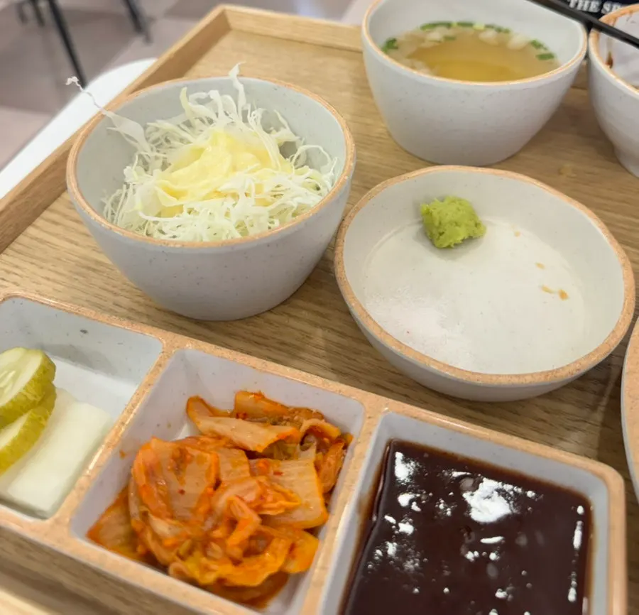 Stir-fried kimchi served as a side with the katsu set