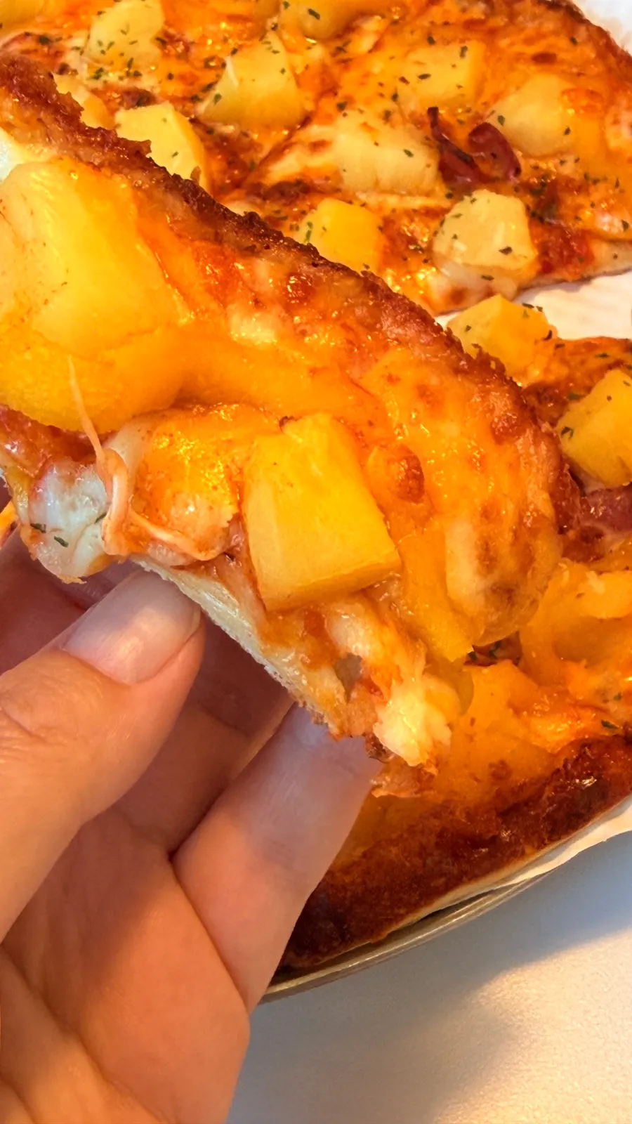 Full view of the Hawaiian pizza