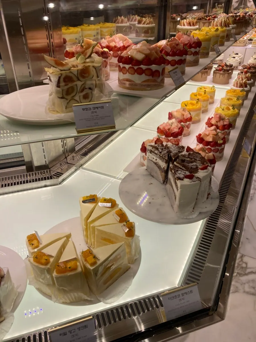 Slice cakes on display at Chef Cho