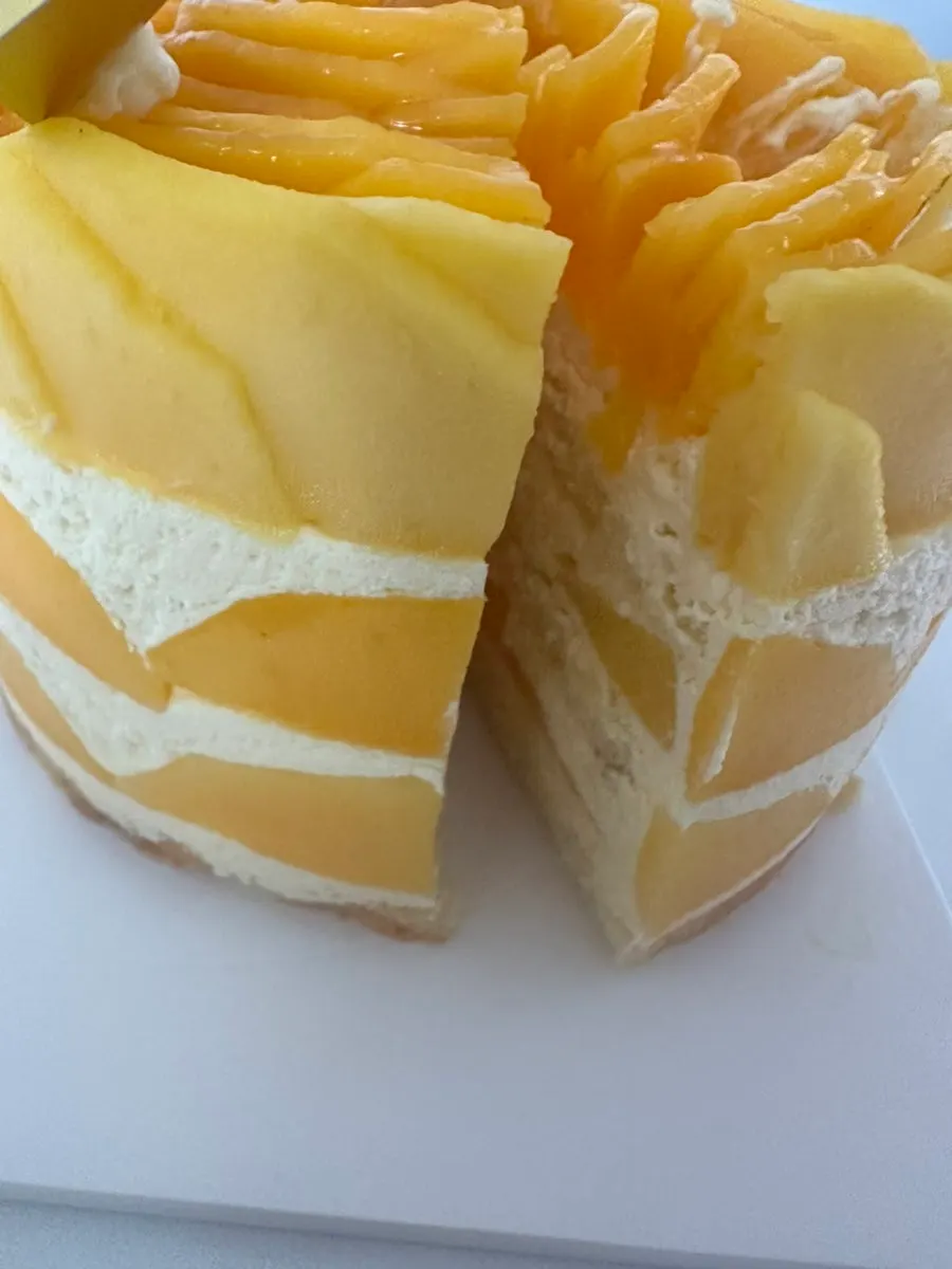 Top of the mango cake packed full of fruit