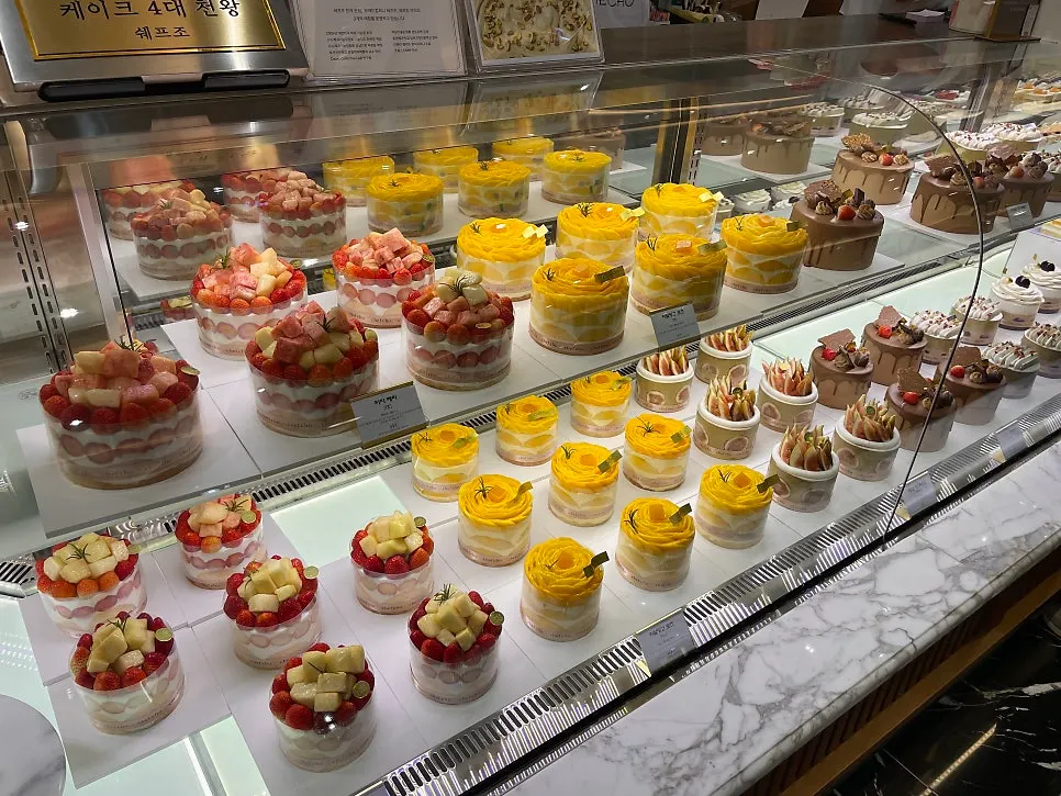 Chef Cho's fruit cakes displayed in the showcase