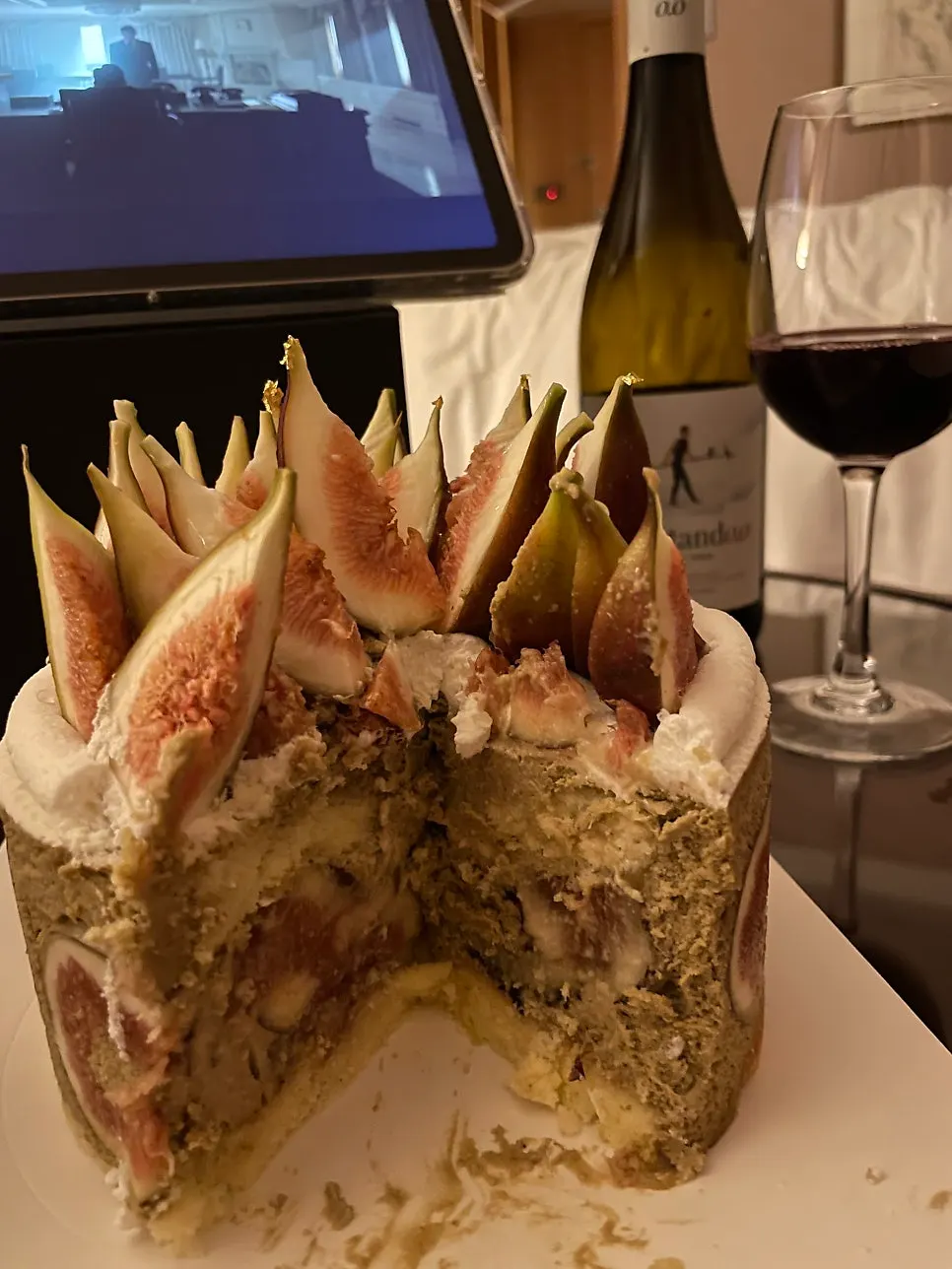 Cross-section of a cake slice on a plate