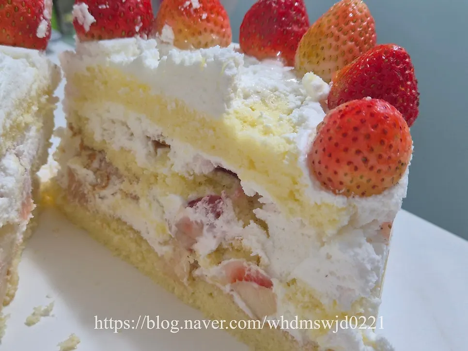 A slice of Peach Berry cake plated on a dish