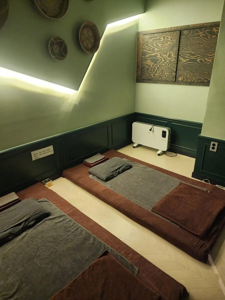 Comfortably sized massage treatment room