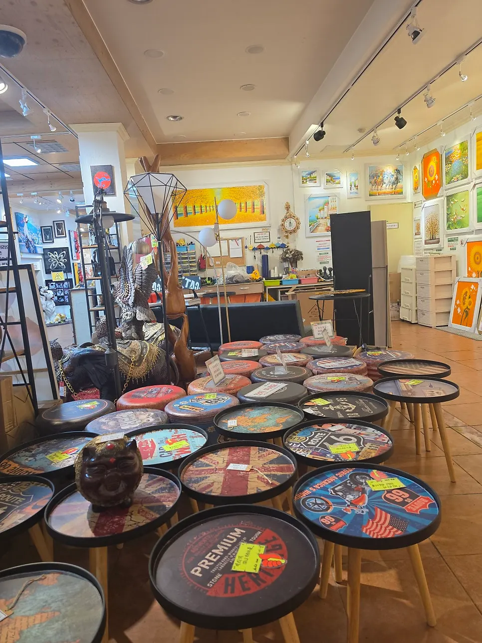 A variety of gallery artworks on display