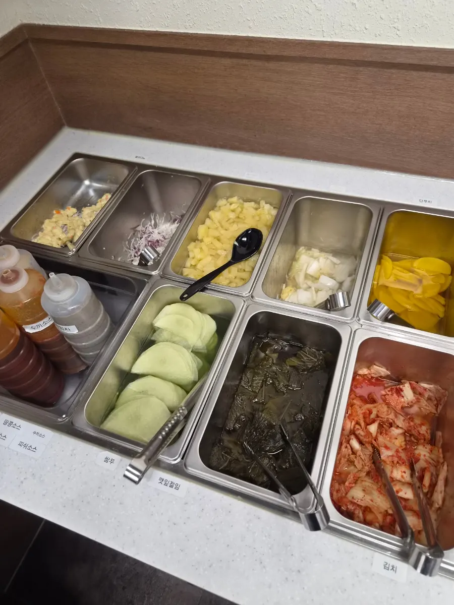 Lunch table with meat and side dishes