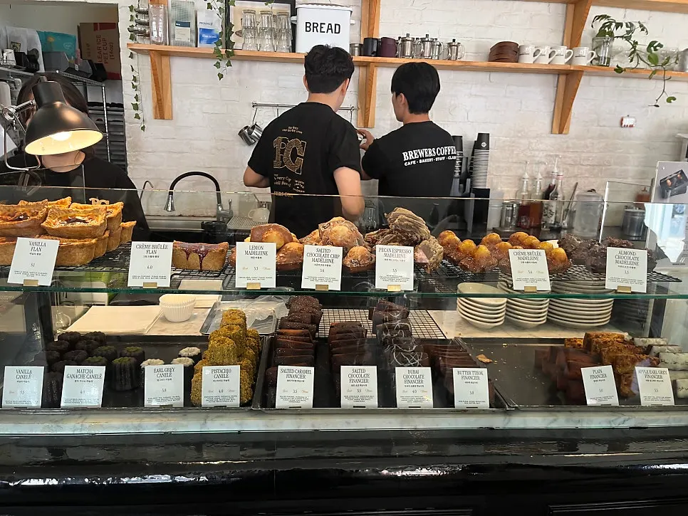 Baked goods displayed near the counter