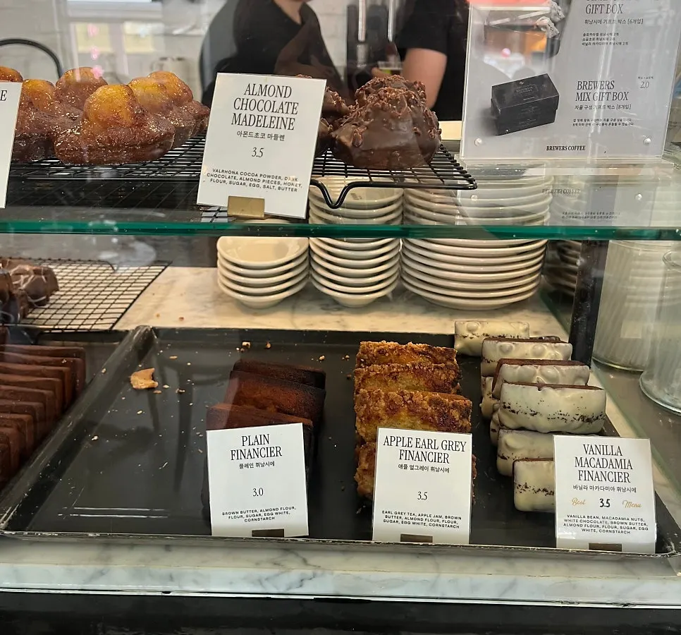 Close-up of the dessert display case