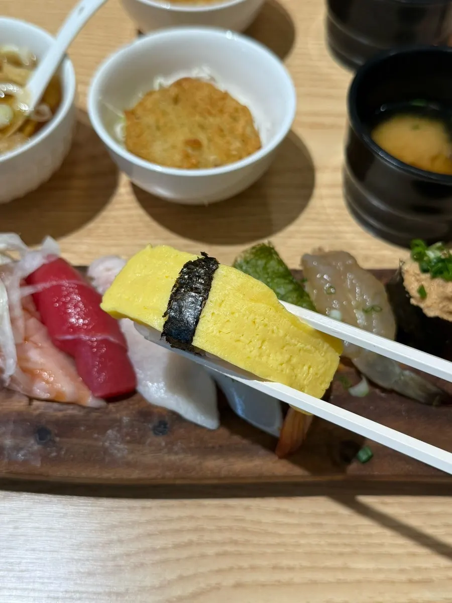 Close-up of a sushi plate at Ganghan Sushi
