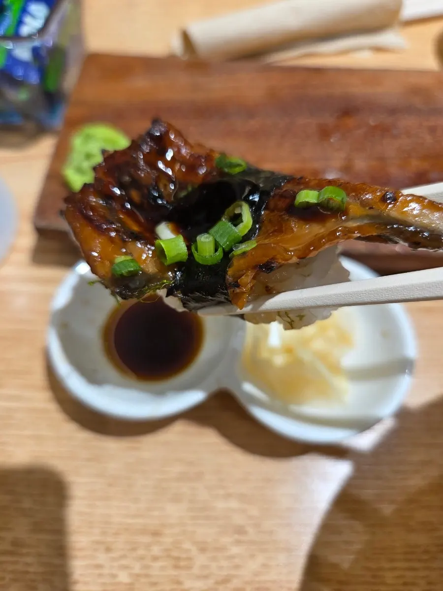 Freshwater eel sushi with sauce
