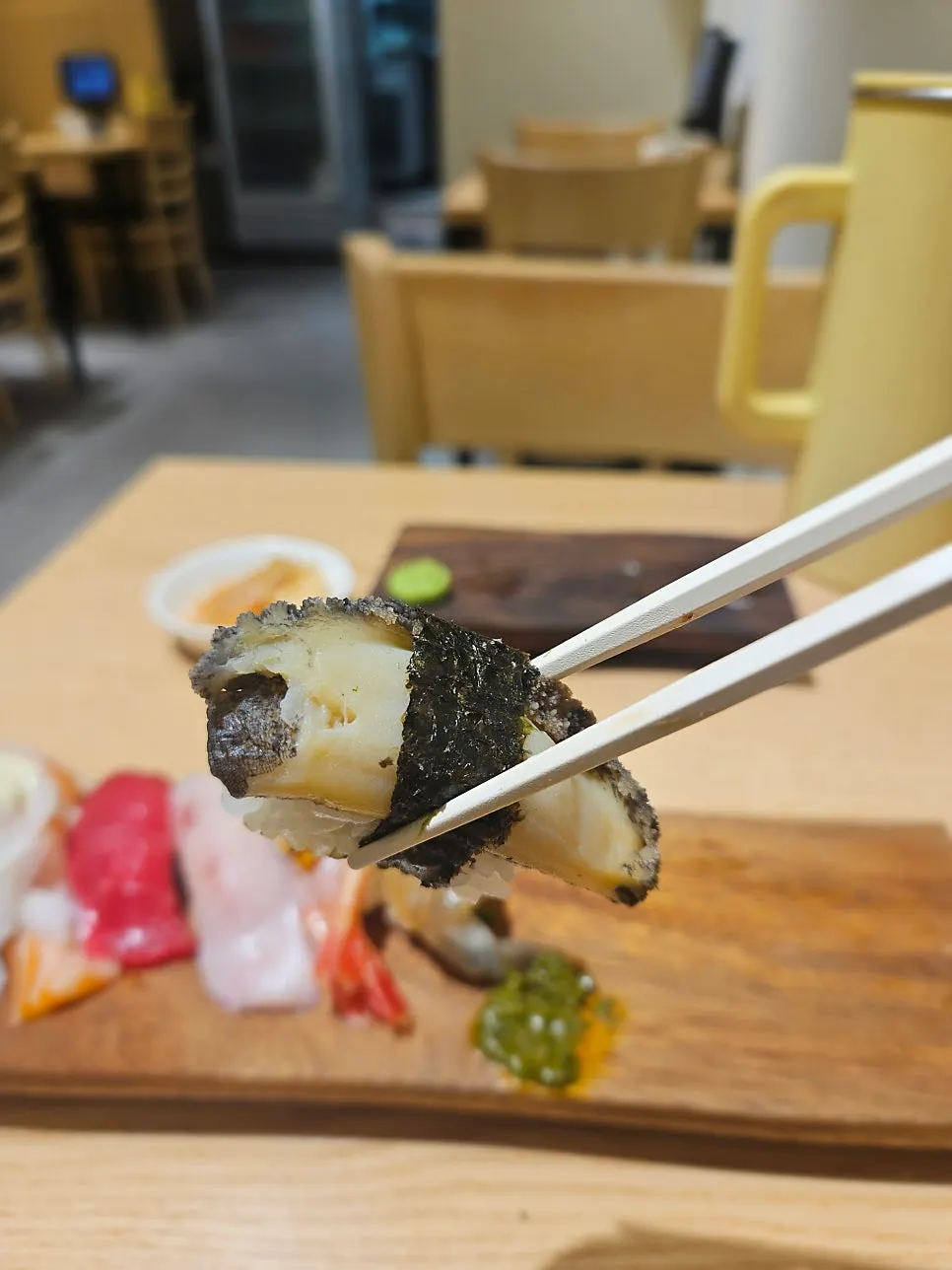 Sushi selection including flounder and salmon