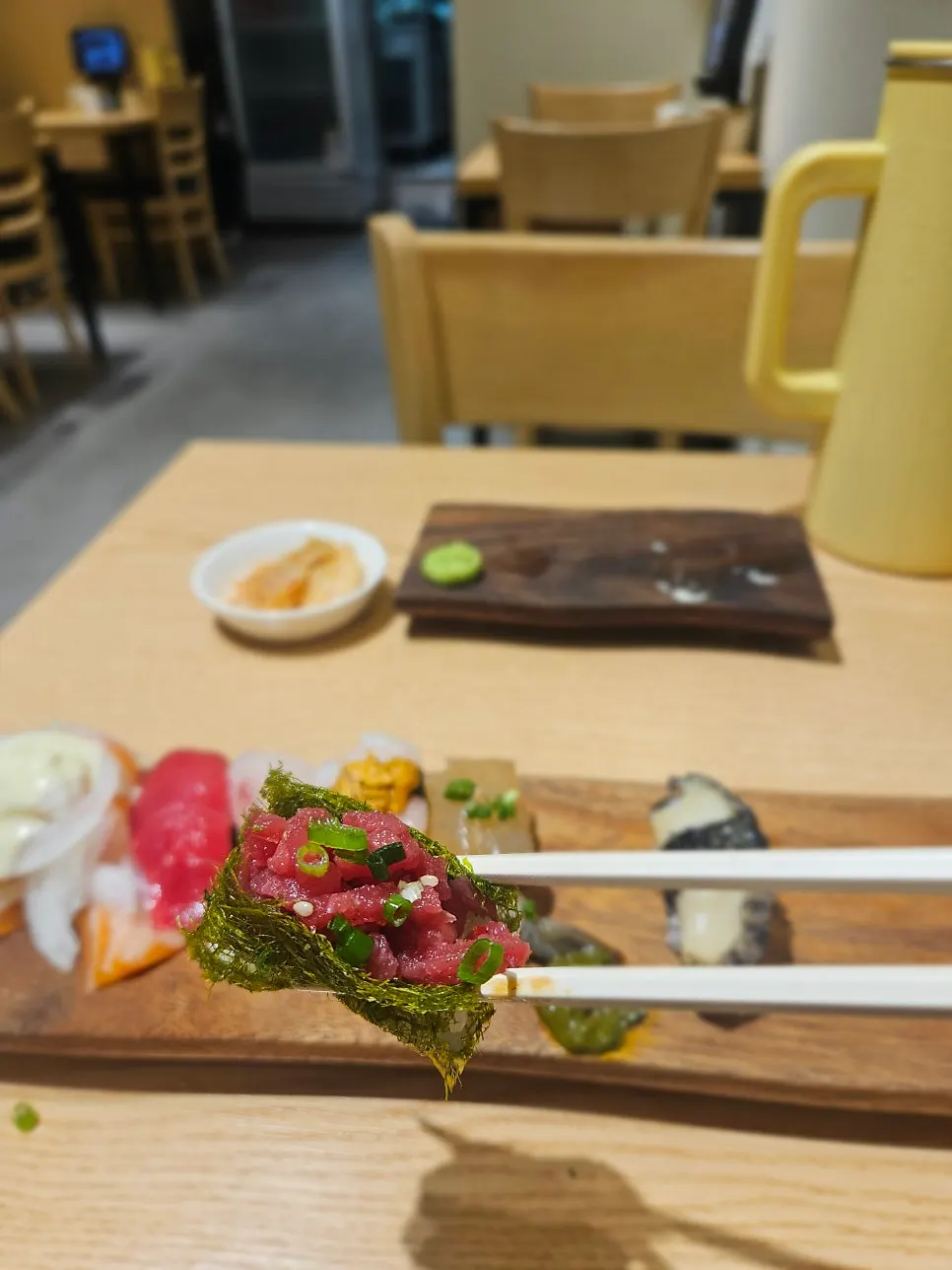 Sushi selection including tuna and shrimp