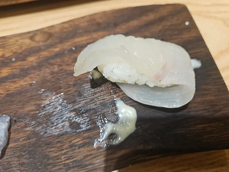 Flounder sushi generously covering the rice