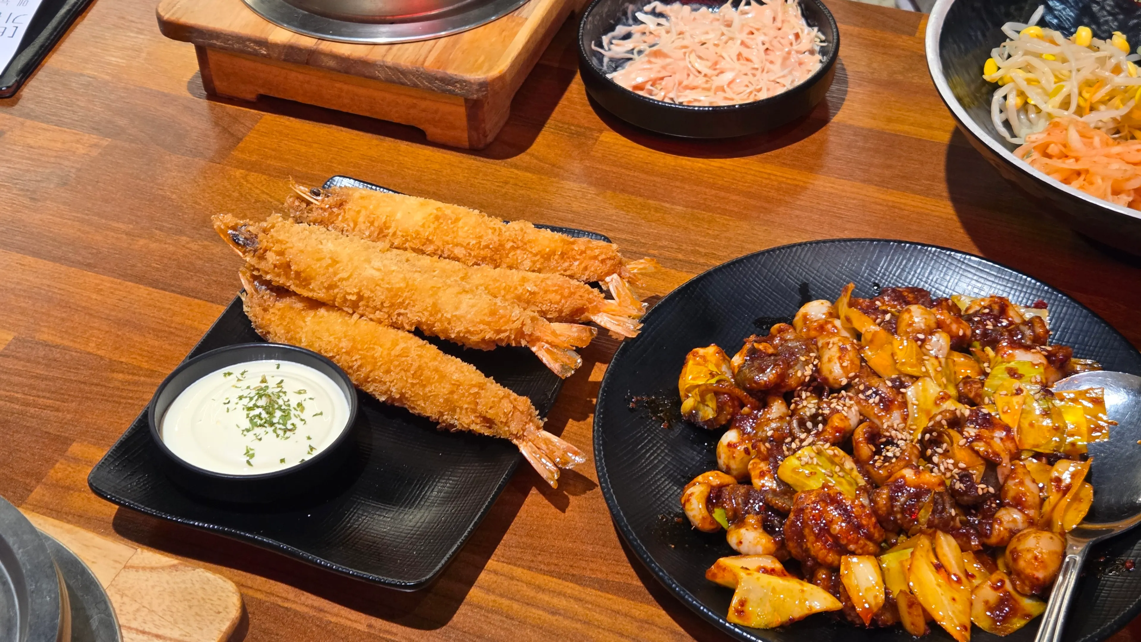 Ingredients placed in the bibimbap bowl