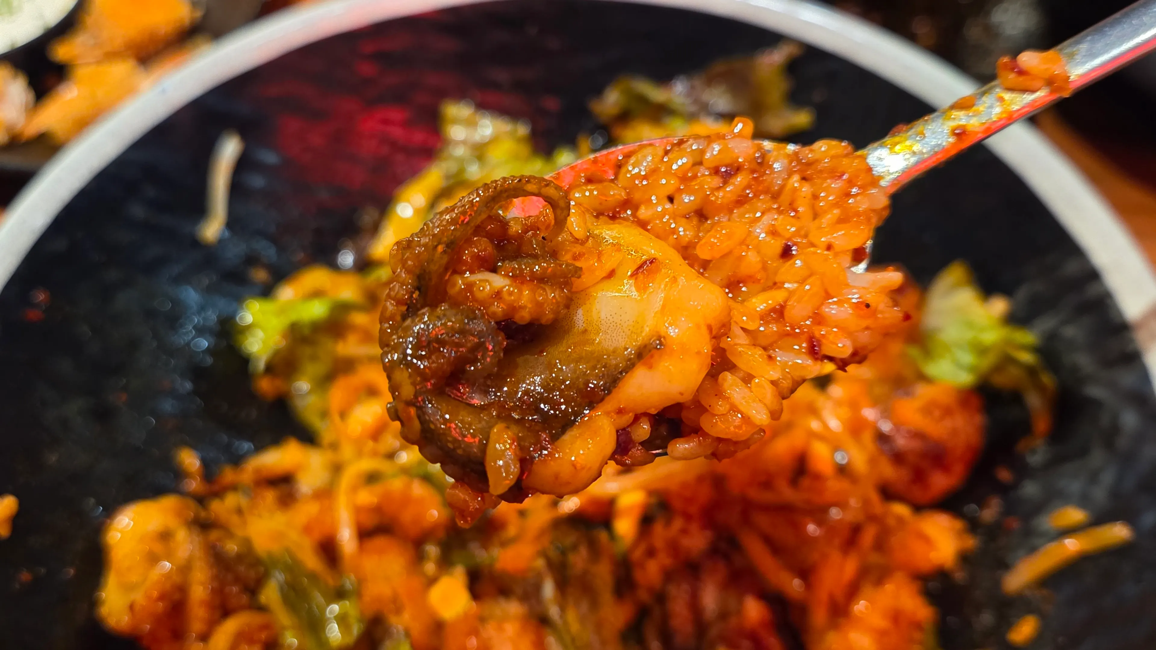 A spoonful of jjukkumi bibimbap