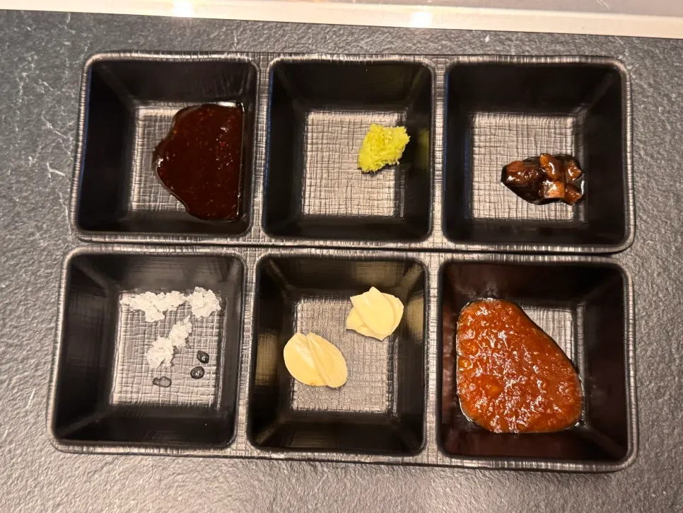 Individually portioned sauces including mushroom wasabi sauce