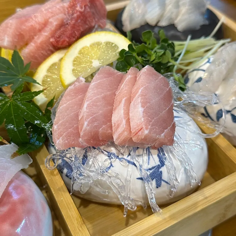 White fish sashimi on the assorted platter
